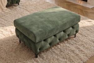 TABURET CHESTERFIELD 95CM, DIN LEMN SI TEXTIL CATIFEA, CULOARE VERDE, INVICTA INTERIOR - Img 6
