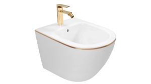VAS BIDEU REA CARLO MINI EDGE SUSPENDAT, ALB/AURIU, DIN CERAMICA, CALITATE SUPERIOARA - Img 2
