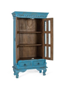 VITRINA ATRIUM 90CM, REALIZATA DIN LEMN DE MANGO, CULOARE ALBASTRU TURCOAZ, STIL RUSTIC, GINER Y COLOMER - Img 2