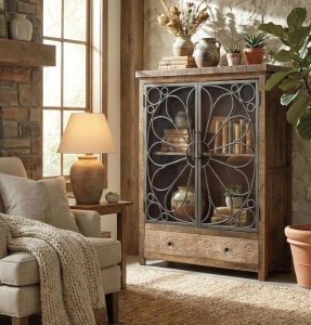 VITRINA BROOME 100CM, REALIZATA DIN LEMN DE MANGO SI METAL, CULOARE MARO ANTICHIZAT, STIL INDUSTRIAL MODERN, GINER Y COLOMER - Img 2
