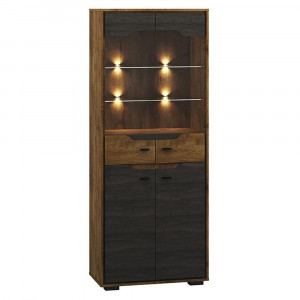 VITRINA SHELVE 04 DIN PLACI LAMINATE DE CALITATE SI STICLA CU 4 USI CULOARE STEJAR