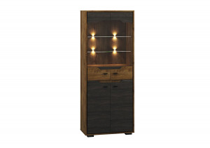 VITRINA SHELVE 04 DIN PLACI LAMINATE DE CALITATE SI STICLA CU 4 USI CULOARE STEJAR - Img 3