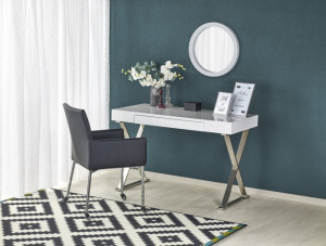 BIROU B31, ALB/CROM, DIN MDF LACUIT SI PICIOARE DIN METAL, STIL MODERN