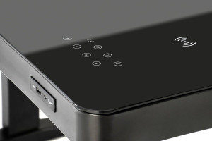 BIROU B52, CU FUNCTIE DE REGLARE A INALTIMII, ECRAN TACTIL SI PORT USB, NEGRU, DIN METAL SI STICLA, STIL MODERN - Img 3