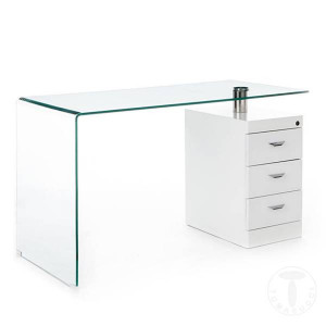 BIROU DIN STICLA 125CM, BOW, STICLA SI MDF ALB MAT, COD 1875 - Img 2