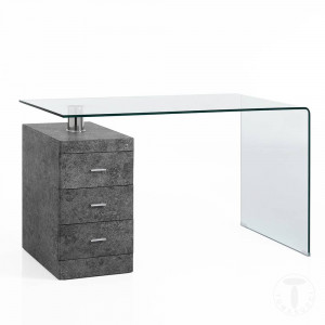 BIROU OFFICE MODERN 125CM, BOW, STICLA SI MDF, COD 3483 - Img 3