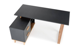 BIROU SERGIO XL, ANTRACIT/STEJAR WOTAN, DIN LEMN MASIV SI MDF FURNIRUIT, STIL MODERN - Img 3