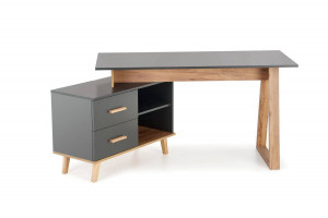 BIROU SERGIO XL, ANTRACIT/STEJAR WOTAN, DIN LEMN MASIV SI MDF FURNIRUIT, STIL MODERN - Img 8