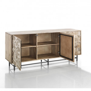 BUFET 3 USI 170CM, AMON, COD 3860, STIL MODERN, REALIZATA DIN LEMN MASIV DE MANGO SI SUPORT DE METAL - Img 2