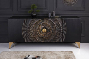BUFET/COMODA LIVING, GOLDEN SUNSET 177CM, LEMN MASIV MANGO, DESIGN RETRO - Img 1