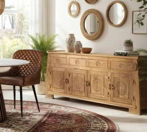 BUFET LIVING, 202CM, LEMN MASIV DE TEC, CULOARE NATUR, NOTE RUSTICE, ARTIM GROUP SELECTION - Img 2