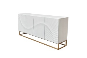 BUFET LIVING DEOSEBIT, SCORPION 180CM, MODEL 3D, REALIZAT DIN LEMN DE MANGO SI METAL, CULOARE ALB/AURIU, INVICTA INTERIOR - Img 3