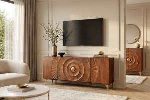 BUFET LIVING GOLDEN SUNSET 180CM, REALIZAT DIN LEMN DE MANGO, DE CULOARE MARO, MODEL 3D, ARTIM GROUP - Img 9