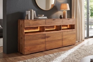 BUFET LIVING GRAND MANGO 180CM, REALIZAT DIN LEMN DE MANGO, LED CU TELECOMANDA, CULOARE NATUR/MARO - Img 2