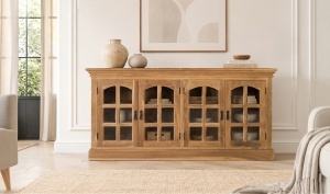 BUFET LIVING PISTOIA 180CM, REALIZAT DIN LEMN DE TEC SI STICLA, CULOARE NATUR, STIL RUSTIC, ARTIM GROUP SELECTION - Img 2
