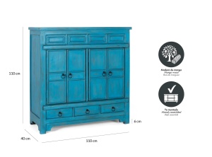 BUFET LIVING VIORA 110CM, REALIZAT DIN LEMN DE MANGO, CULOARE ALBASTRU, STIL RUSTIC VINTAGE, GINER Y COLOMER