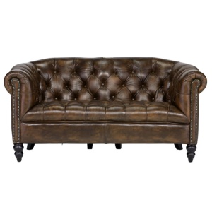 CANAPEA CHESTERFIELD 160CM, DIN LEMN SI PIELE NATURALA, CULOARE MARO, ARTIM SELECTION