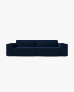 CANAPEA CU 3 LOCURI JODIE, 204X99 CM, ADANCIME SCAUN 62 CM, ALBASTRU ROYAL, TAPITAT CU TAPITERIE DIN TEXTIL CATIFEA BLUVEL, MICADONI