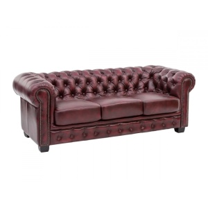 CANAPEA DE LUX CHESTERFIELD 200CM, 3 LOCURI, DIN PIELE NATURALA, CULOARE ROSIE, ARTIM SELECTION