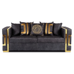 CANAPEA DEOSEBITA 3 LOCURI, ARTIM MEBLE, MATERIAL TEXTIL( CATIFEA) SI SUPORT METALIC, CULOARE NEAGRA/AURIU, STIL MODERN
