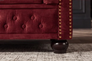 CANAPEA ELEGANTA CHESTERFIELD 205CM, DIN LEMN SI TEXTIL CATIFEA, CULOARE ROSIE, INVICTA INTERIOR - Img 6