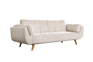 CANAPEA EXTENSIBILA BOUTIQUE 215CM, 3 LOCURI, REALIZAT DIN LEMN SI CATIFEA RAIAT, CULOARE BEJ
