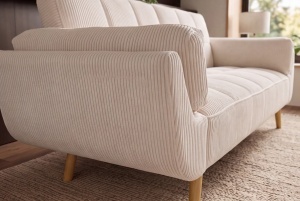 CANAPEA EXTENSIBILA BOUTIQUE 215CM, 3 LOCURI, REALIZAT DIN LEMN SI CATIFEA RAIAT, CULOARE BEJ - Img 11