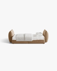CANAPEA EXTENSIBILA CU 3 LOCURI, BLOOM, 250 CM, BEJ MIGDALA, CU TAPITERIE DIN TEXTIL CATIFEA CASINO, MICADONI - Img 3