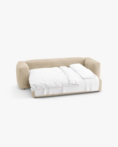 CANAPEA EXTENSIBILA, CU 3 LOCURI, MARTINA, BEJ DESCHIS, 264 CM, CU TAPITERIE DIN TEXTIL CATIFEA VOGUE, MICADONI - Img 4
