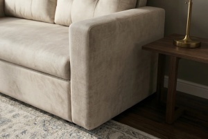 CANAPEA EXTENSIBILA DE APARTAMENT, SMART 140CM, 2 LOCURI, DIN LEMN SI MATERIAL CATIFEA, CULOARE BEJ, INVICTA INTERIOR - Img 9