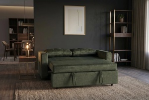 CANAPEA EXTENSIBILA DE APARTAMENT, SMART 140CM, 2 LOCURI, DIN LEMN SI MATERIAL CATIFEA, CULOARE VERDE, INVICTA INTERIOR - Img 3