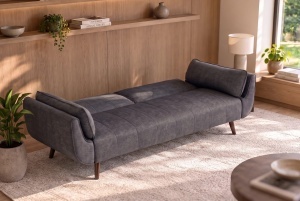 CANAPEA EXTENSIBILA DIVANI 220CM, 3 LOCURI, REALIZAT DIN LEMN SI TEXTIL FIN, CATIFEA, CULOARE GRI - Img 11