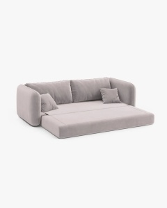 CANAPEA EXTENSIBILA DORMI, GRI DESCHIS, 225X94 CM, TAPITAT CU TAPITERIE DIN TEXTIL CATIFEA SALVADOR, MICADONI - Img 4