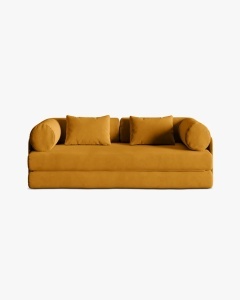 CANAPEA EXTENSIBILA DREAMY, CU 3 LOCURI, GALBEN, 206X95 CM, TAPITAT CU TAPITERIE DIN TEXTIL CATIFEA SALVADOR, MICADONI