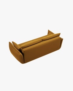 CANAPEA EXTENSIBILA KAELLE, 244 CM, CU 3 LOCURI, GALBEN, CU TAPITERIE DIN TEXTIL CATIFEA BLUVEL, MICADONI - Img 5