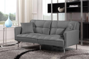 CANAPEA EXTENSIBILA ROBERTO, GRI/CROM, TAPITERIE DIN STOFA SI PICIOARE DIN METAL, STIL MODERN