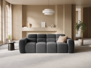 CANAPEA LISA, 3 LOCURI, 216 CM, GRI INCHIS, TAPITERIE DIN CATIFEA, DESIGN DEOSEBIT