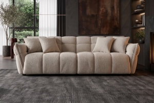 CANAPEA LIVING CLOUD 260CM, 3 LOCURI, REALIZAT DIN LEMN SI MATERIAL TEXTIL BOUCLE, CULOARE BEJ/GRI - Img 5