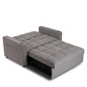 CANAPEA RABATABILA, ARTIM MEBLE, REALIZAT DIN MATERIAL TEXTIL GRI INCHIS SI METAL, STIL MODERN - Img 6