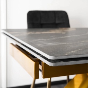 CEL MAI MIC PRET!!!MASA EXTENSIBILA 160-240CM, ARTIM MEBLE, REALIZATA DIN METAL SI CERAMICA, CULOARE MARMURA NEAGRA/AURIU, STIL MODERN - Img 5