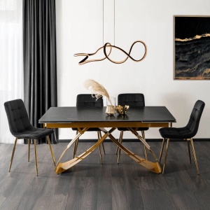 CEL MAI MIC PRET!!!MASA EXTENSIBILA 160-240CM, ARTIM MEBLE, REALIZATA DIN METAL SI CERAMICA, CULOARE MARMURA NEAGRA/AURIU, STIL MODERN - Img 3
