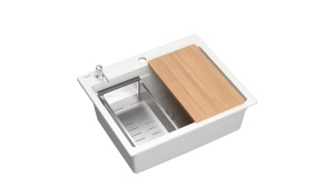 CHIUVETA BUCATARIE REA KURT 110 WORKSTATION, ALB, DIN GRANIT, CALITATE SUPERIOARA - Img 2