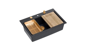 CHIUVETA BUCATARIE REA MARC 110 WORKSTATION, NEGRU METALIC/CUPRU, DIN GRANIT, CALITATE SUPERIOARA