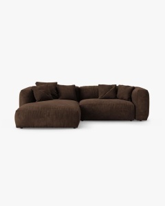COLTAR CU 2 LOCURI, MARTINA, PE STANGA, 280 CM, CIOCOLATIU, TAPITAT CU TAPITERIE DIN TEXTIL CATIFEA VOGUE, MICADONI