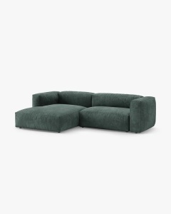 COLTAR CU 2 LOCURI, MARTINA, PE STANGA, 280 CM, VERDE MUSCHI, TAPITAT CU TAPITERIE DIN TEXTIL CATIFEA VOGUE, MICADONI - Img 2
