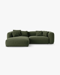 COLTAR CU 2 LOCURI, MARTINA, PE STANGA, 280 CM, VERDE, TAPITAT CU TAPITERIE DIN TEXTIL STRUCTURAT BOSTON, MICADONI