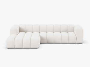 COLTAR CU 4 LOCURI LUPIN 288, PE STANGA, ALB CU TAPITERIE DIN TEXTIL BOUCLE BALOO, MICADONI
