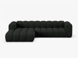 COLTAR CU 4 LOCURI LUPIN 288, PE STANGA, NEGRU, CU TAPITERIE DIN TEXTIL BOUCLE BALOO, MICADONI