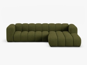 COLTAR CU 4 LOCURI LUPIN 288, PE STANGA, VERDE CU TAPITERIE DIN TEXTIL BOUCLE BALOO, MICADONI