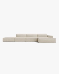COLTAR CU 5 LOCURI JODIE, PE DREAPTA, 341X162 CM, BEJ, TAPITAT CU TAPITERIE DIN TEXTIL BOUCLE BALOO, MICADONI
